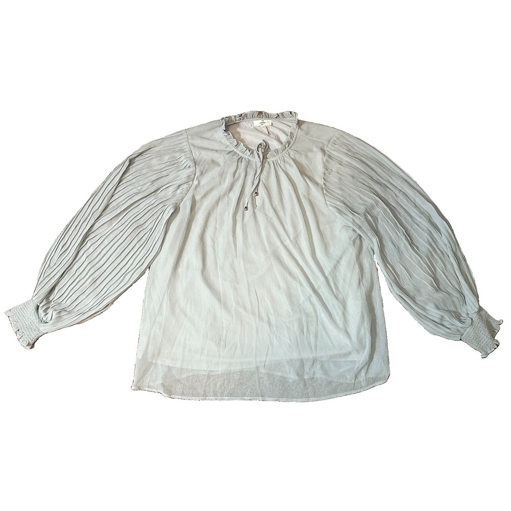 Entro Women's 1X Sage Green Pleated Balloon Sleeves Ruffles Lined Blouse Boho‎